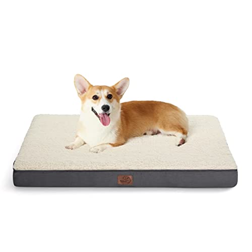 Bedsure Entire Waterproof Large Dog Bed - 4 inch Thicken Up to 80lbs Large Dog Bed with Removable Washable Cover, Pet Bed Mat Pillows, Grey - 30.0"L x 20.0"W x 3.0"Th - Grey