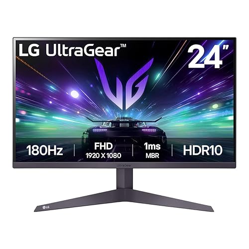 LG 24GS50F-B 24-inch FHD (1920 x 1080) Ultragear Gaming Monitor with 180Hz, 1ms MBR, HDR10, AMD FreeSync, HDMI, DisplayPort, 3-Side Virtually Borderless Design, Black - 24 inch - 180Hz