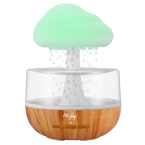 Weljoy Zen Raining Cloud Night Light Aromatherapy Essential Oil Diffuser Micro Humidifier Desk Fountain Bedside Sleeping Relaxing Mood Water Drop Sound (White)