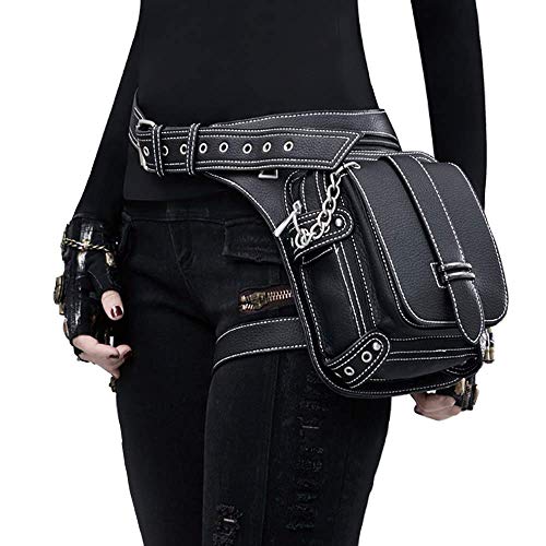 Steampunk Waist Bag Fanny Pack Fashion Gothic Leather Shoulder Crossbody Messenger Bags Thigh Leg Hip Holster Purse Travel Pouch Hiking Sport Chain Bags for Women Men - Stripe