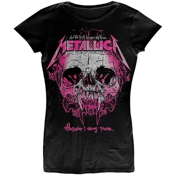 Metallica T Shirt Wherever I May Roam Band Logo offiziell Damen Skinny Fit - L - Schwarz