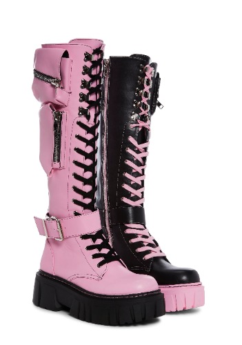 Obsidian Pocket Combat Boots | BLK/PNK / US 9