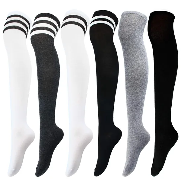 Aneco 6 Pairs Over Knee Thigh Socks Knee-High Warm Stocking Women Boot Sock Leg Warmer High Socks for Daily Wear, Cosplay
