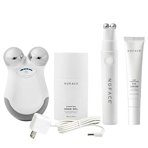 NuFACE Mini and FIX Starter Kit – Microcurrent Facial Toning Device and Line Smoothing Device Bundle with Hydrating Aqua Gel Activator and Facial Serum, 1 Count - Mini w/ Fix Starter Kit