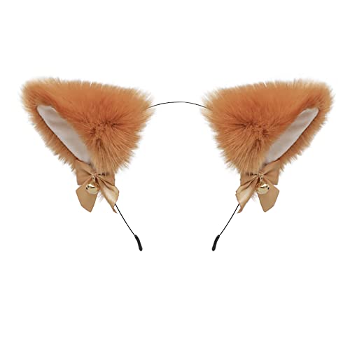 Animal Faux Fur Cat Dog Ears Headbands with Bells Lovely Flexible Hair Accessory Halloween Cosplay Costume Party Dress Girls (Q) - Q