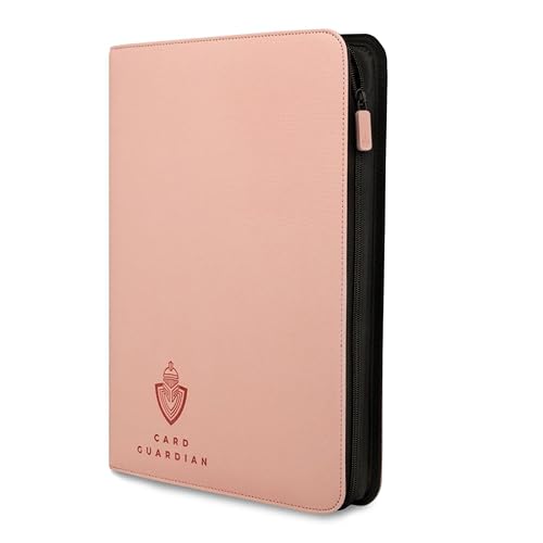 Card Guardian - 9 Pocket Premium Binder with Zipper for 360 Cards Trading Card Games TCG (Pink) - Side Loaded Pockets - Compatible with Yugioh Cards MTG Binder Sports Card Binder