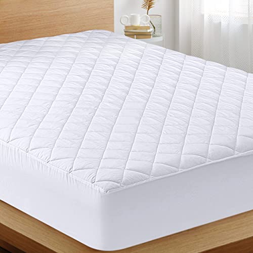 Utopia Bedding Quilted Fitted Mattress Pad (Queen) - Elastic Fitted Mattress Protector - Mattress Cover Stretches up to 16 Inches Deep - Machine Washable Mattress Topper - White - Queen