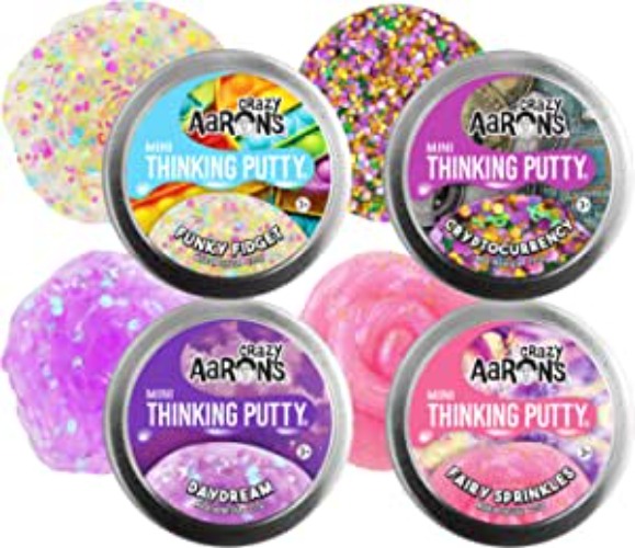 Crazy Aaron's Putty Mini Tins Funky Fidget, Daydream, Cryptocurrency & Fairy Sprinkles Gift Set Bundle - 4 Pack (13.3g Each)