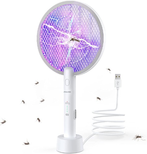 PALONE Electric Fly Swatter 3000V Bug Zapper Racket 2 in 1 Fly Swatter with 1200mAh Battery Rechargeable Mosquito Killer Lamp with 3 Layers Safety Mesh for Indoor and Outdoor - 1PCS