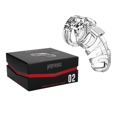 Shots America LLC Shots ManCage Model 02 Adjustable 3.5 in. Chastity Cock Cage Clear