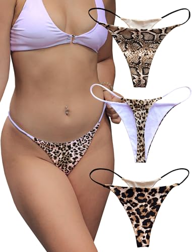 KUKU PANDA Cotton Thongs for Women Sexy Seamless Woman G String Panties 3 Pack Set - Medium - Animal Print