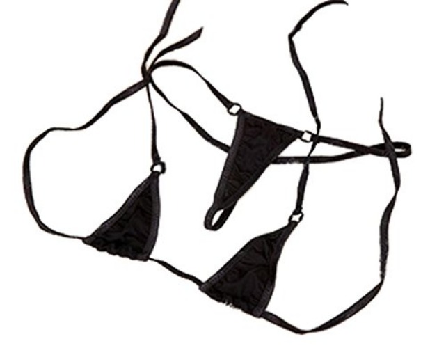 LinvMe Women's Extreme Sexy Hot Silk Micro Bikinis Set Mini Thong Swimwear - One Size - Black
