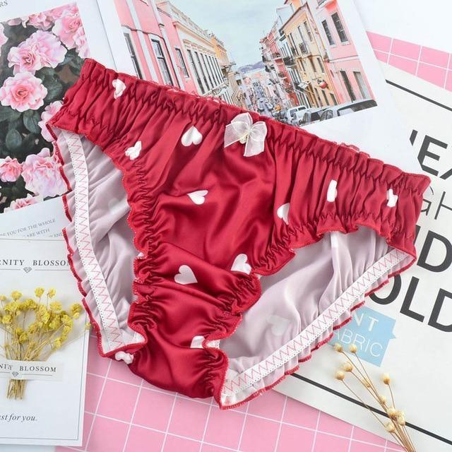 Satin Heart Panties - Red / M