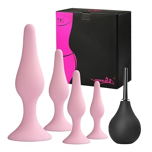 Anal Plug Sex Toys,HISIONLEE 5PCS Sex Anal Toys Silicone Butt Plug Training Kit for Adult Sex Toys & Games Women Male and Beginners (Pink) - Pink