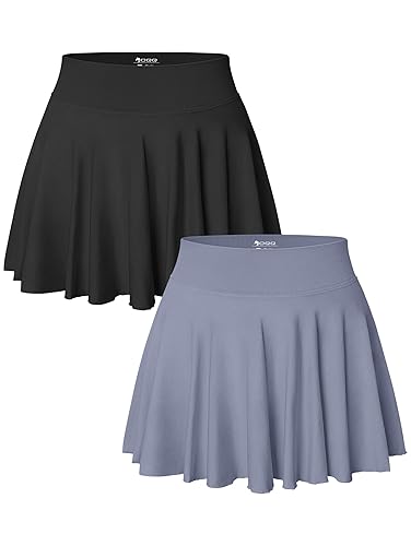 OQQ Women 2 Piece Skirts 2 in 1 Flowy Basic Versatile Stretchy Flared Casual Mini Skirts - Large - Black,blues
