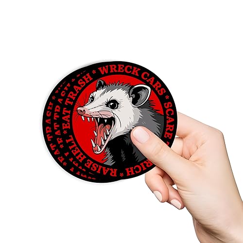 Set 3Pcs Eat Trash Wreck Cars Sticker, Angry Possum Sarcastic Mental Health Funny Waterproof Die-Cut Vinyl Sticker for Water Bottle Laptop Phone for Friend Coworker Dad Mom (2 Inches) - 2 Inches
