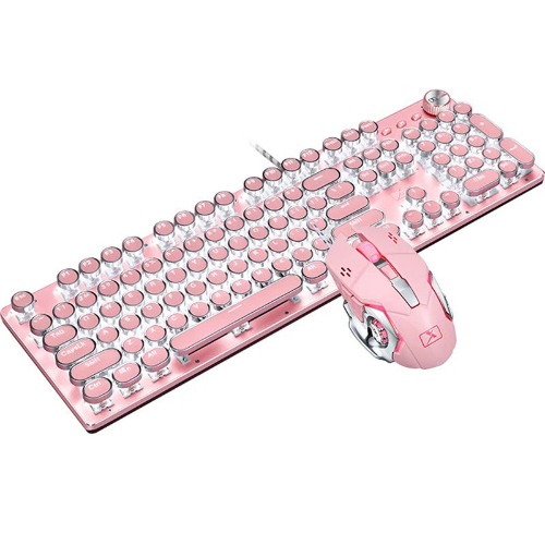 LED Backlit Mechanical Keyboard with Blue Switches and Pink Wired Laptop Keyboard, Complete with a Precision Gaming Mouse!" - English / Pink / Cyan Axis