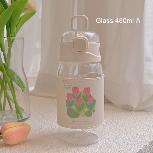 Spring Tulip Water Bottles - Glass 480ml (Style 2)