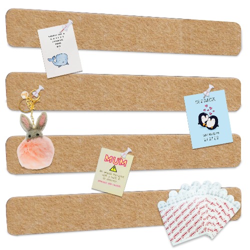 Felt Pin Board Bar Strips Bulletin Board Tiles for Wall Damage-Free with 40 Push Pins Memo Notice Boards as Classroom Office Decor, 4 Pack - Camel