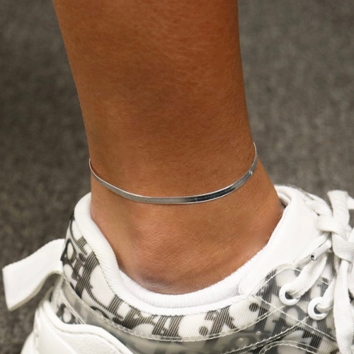 Solid Sterling Silver Herringbone Anklet - 2 Sizes - 10 Inch