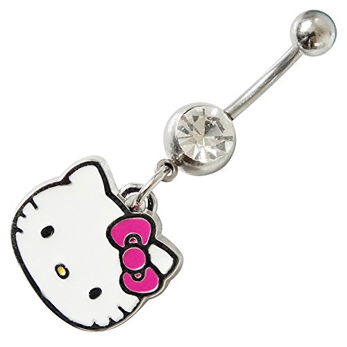 Hello Kitty - Belly Bar Navel Ring - White Enamel Kitty Head
