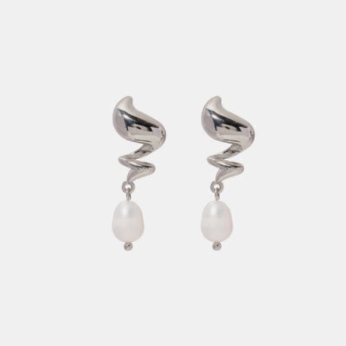 Twisted Stainless Steel Pearl Drop Earrings - Silver / One Size