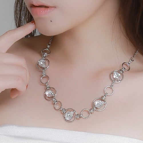 Mika Silver Necklace with Crystals - Silver