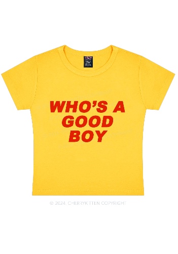 Who's A Good Boy Y2K Baby Tee Cherrykitten | Yellow / 2XL