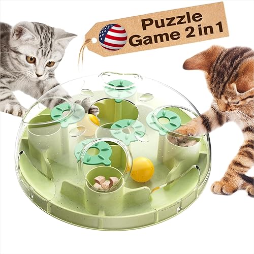 KADTC Cat Puzzle Games Level 3 in 1 Intelligence Mind Game Foraging Balls Kitten Food Puzzles Toy for Indoor Cats Sensory Activity Enrichment Toys Treat Feeder Entertainment Kitty Mental Stimulation - Green - Puzzle Orb