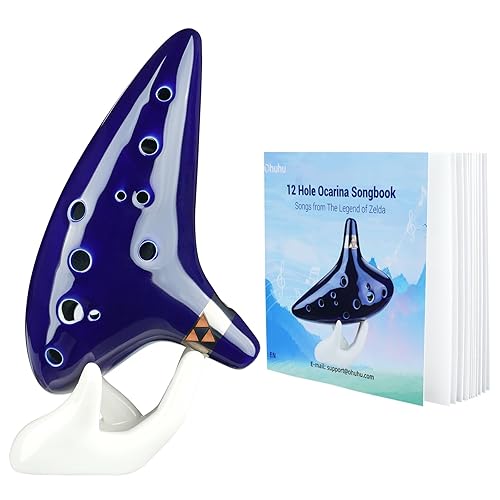Ohuhu Zelda Ocarina with Song Book (Songs From the Legend of Zelda), 12 Hole Alto C Zelda Ocarinas Play by Link Triforce Gift for Zelda Fans with Display Stand Protective Bag - Blue
