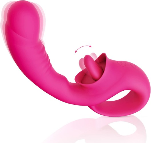 Clitoral Licking G Spot Vibrator, Realistic Dildo Clitoralis Stimulator for Women with 10 Licking & Vibrating Modes, Strapless Strap-On Dildo for Multiple Stimulation, Adult Sex Toys for Women - Rose