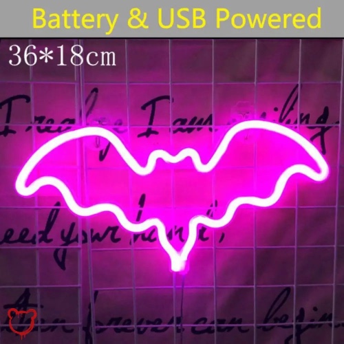 Colorful Hanging Neon Bat Light - Pink Hanging type
