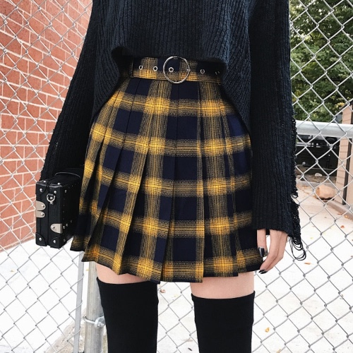 'Miss Morgue' Black and yellow plaid skirt - yellow / M