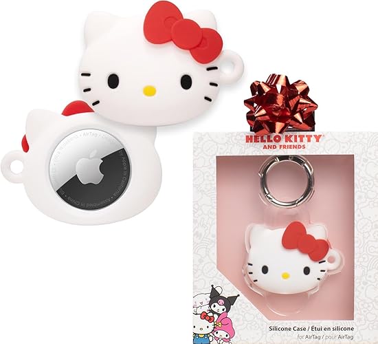 iFace Sanrio Friends Special Edition Silicone Protective Cover Designed for Apple AirTags [Cute Character Case] [Carabiner Keychain Clip Included] - Hello Kitty - Hello Kitty