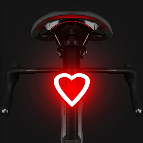 YUERWOVER Rechargeable Bike Tail Light LED Bicycle Rear Light Cycling Night Essential Bright Seat Back Safety Lamp 5 Modes Warning Waterproof Flash MTB Light for Men Women Kids - Heart Red