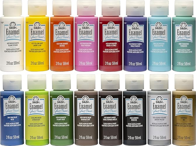 FolkArt Gloss Finish Acrylic Enamel Craft Set Designed for Beginners and Artists, Non-Toxic Formula Perfect for Glass and Ceramic Painting, , 32 Ounce, 16 Count (Pack of 1) - Glass