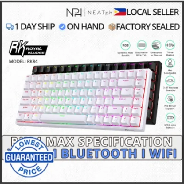 RK ROYAL KLUDGE RK84 Wireless Bluetooth/2.4Ghz 80% RGB Mechanical Gaming Keyboard 3 Modes | Hot Swap