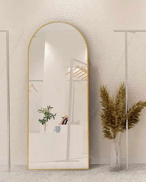 SHIGAKEN 65"×22" Arched Full Length Mirror, Floor Mirror, Standing Mirror, Full Body Mirror, Large Arched Wall Mirror, Wood Framed - Gold - Gold 65"x22"