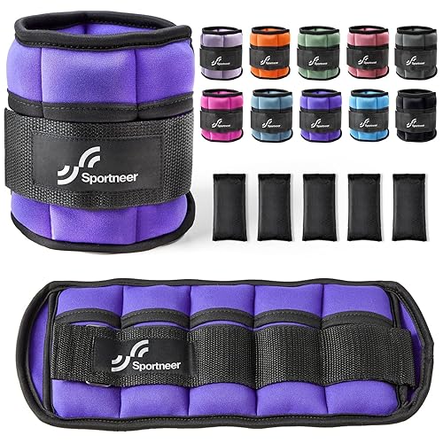 Sportneer Adjustable Ankle Weights 1 Pair 2 4 6 8 10 Lbs Leg Weight Straps for Women Men, Weighted Ankle Weights Set for Gym,Fitness, Workout,Walking, Jogging,1-5 lbs Each Ankle, 1 Pair 2-10 lbs - Purple