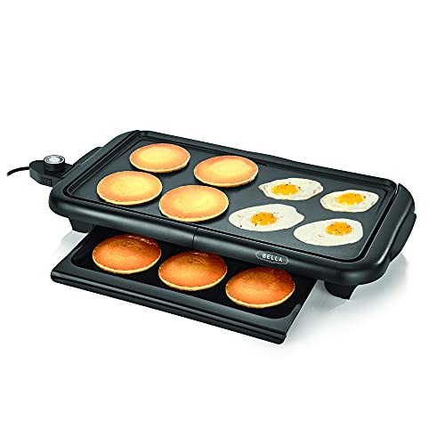 BELLA Electric Griddle with Warming Tray - Smokeless Indoor Grill, Nonstick Surface, Adjustable Temperature & Cool-touch Handles, 10" x 18", Copper/Black - Tray