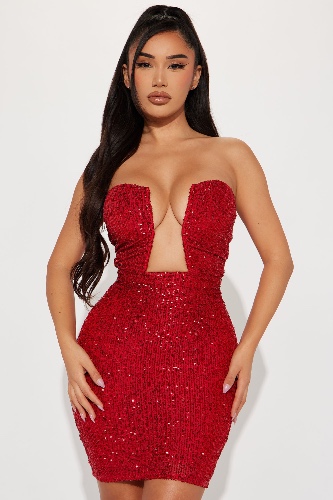 Fall In Lust Sequin Mini Dress - Red | XL