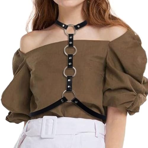 Asooll Leather Waist Harness Belts Punk Chest Belts Ring Fashion Body Harness Party Rave Accessories for Women and Girls