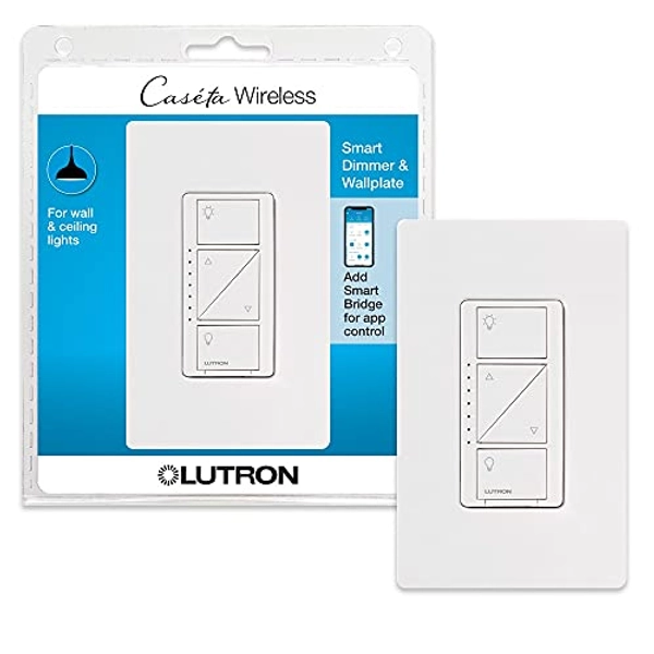 Lutron Caseta Smart Lighting Dimmer Switch for Wall and Ceiling Lights with Wall Plate|PDW-6WCL-WH-A|White