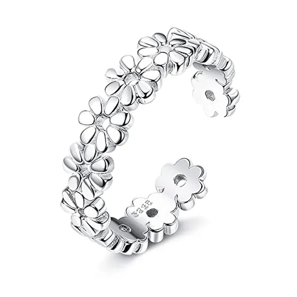 JeryWe 925 Sterling Silver Toe Rings for Women Girls Adjustable Open Rings 14K White Gold Plated Flower CZ Snake Twist Opal Band Rings Summer Beach Open Foot Toe Rings Jewelry