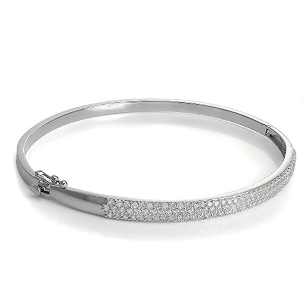 jewellerybox 9ct White Gold CZ Crystal Hinged Bangle
