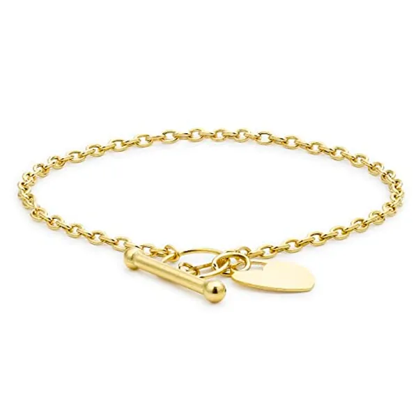 Carissima Gold 9 ct 2 Colour Gold Heart Tag T-Bar Bracelet