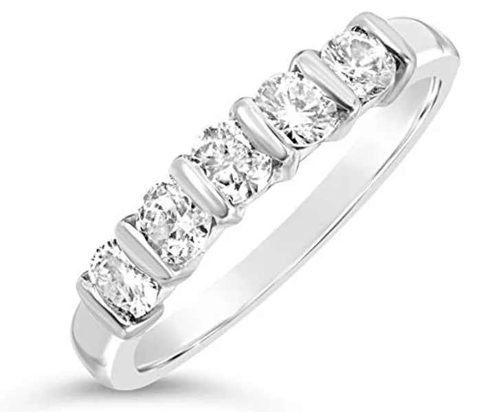 5-Stone White Gold Eternity Ring with 1/2 Carat Total Weight of G-H SI2 Diamonds for Women - Timeless and Elegant Jewelry for Weddings and Anniversaries