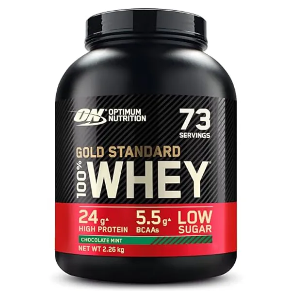 Optimum Nutrition Gold Standard 100% Whey Muscle Building and Recovery Protein Powder With Naturally Occurring Glutamine and BCAA Amino Acids, Chocolate Mint Flavour, 73 Servings, 2.26 kg