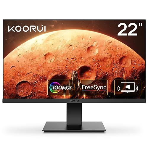 KOORUI 22 Inch Computer Gaming Monitor, FHD 1080P Desktop Display with 2 Speakers, 100HZ Ultra Thin Bezel/Eye Care/Ergonomic Tilt, HDMI VGA Ports LED Monitor for PC, VESA Mounting - 22 inch 100Hz