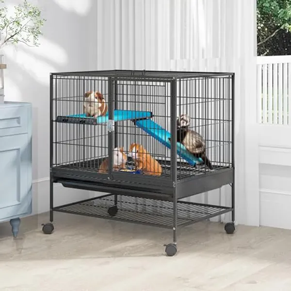 YITAHOME Metal 2-Tiers Small Animal Cages for Adult Rats Ferret Chinchilla Guinea Pig Large Hamster Indoor Critter Nation Cage Single-Story